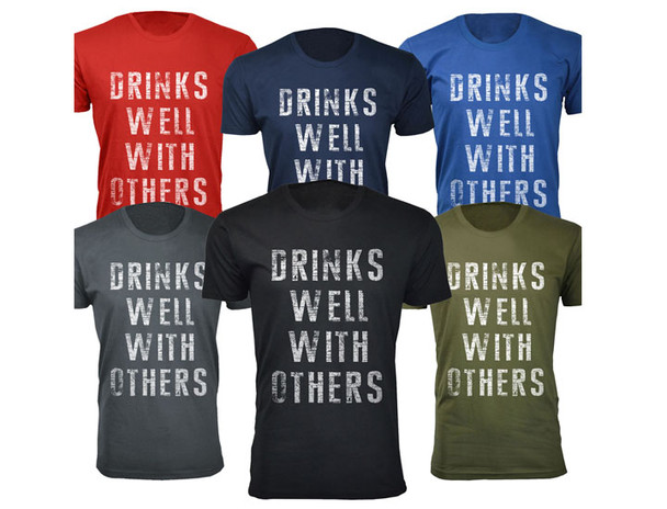 Men’s ‘Drinks Well with Others’ Funny T-Shirt product image