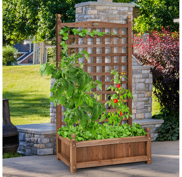 Solid Wood Planter Box with Trellis product image
