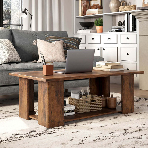 36-Inch 2-Tier Wooden Modern Coffee Table with Storage Shelf product image