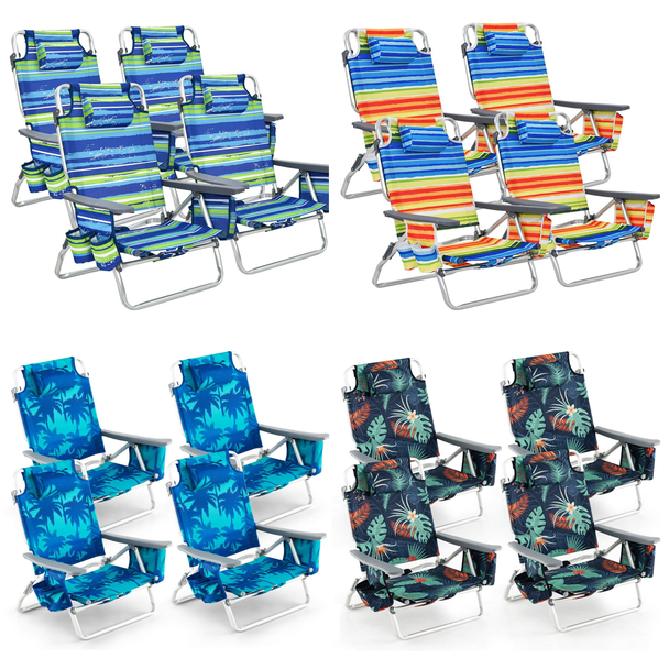 5-Position Outdoor Folding Backpack Beach Reclining Chair with Pillow (4-Pack) product image