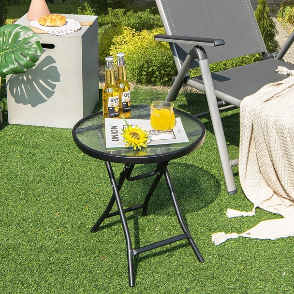 Patio Side Table with Tempered Glass Tabletop product image