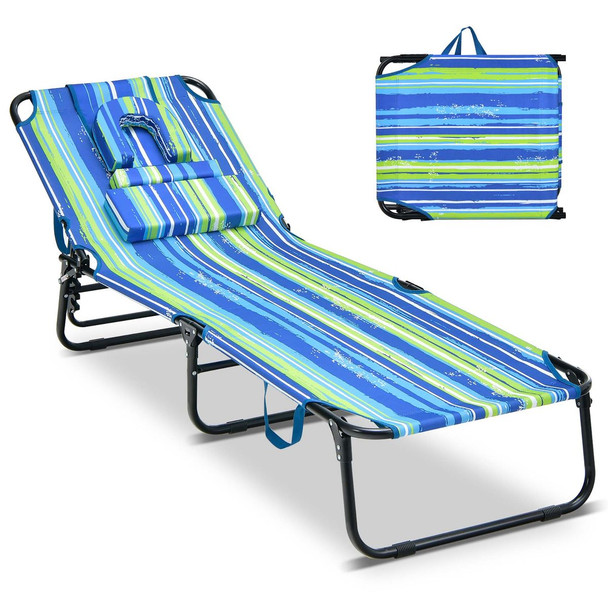 Beach Chaise Lounge with Face Hole Pillows & 5-Position Adjust product image