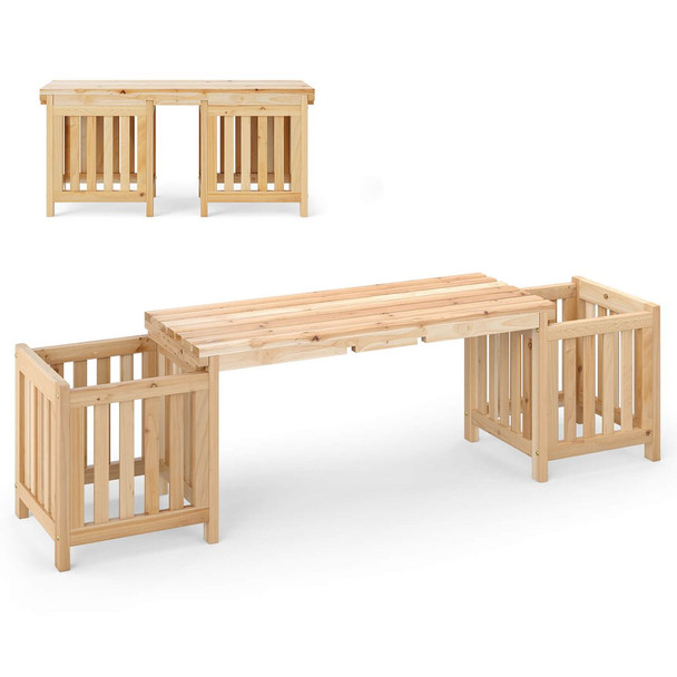 Patio Wooden Bench with Open-Ended Flower Boxes product image