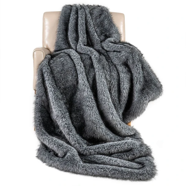  Luxury Fluffy Faux Wolf Fur Throw Blanket product image