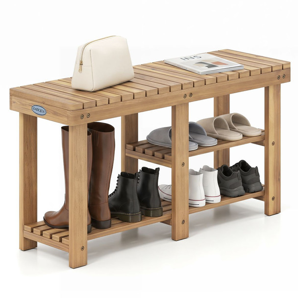 3-Tier Solid Wood Shoe Rack Bench  product image