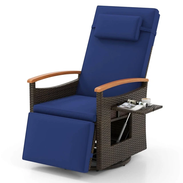 Outdoor 360 deg. Swivel Rattan Recliner (Navy)