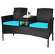 Rattan Conversation Loveseat with Glass Top Table product
