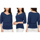 Women's V-Neck 3/4-Sleeve Drape Dolman Top with Side Shirring product