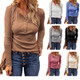 Women's Henley T-Shirt Top with Lace Long Sleeves product