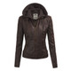 Women's Faux Leather Moto Jacket with Hoodie product