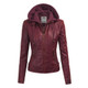 Women's Faux Leather Moto Jacket with Hoodie product