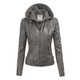 Women's Faux Leather Moto Jacket with Hoodie product