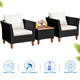 3-Piece Outdoor Patio Black Rattan Wood Chair Set with White Cushions product
