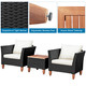 3-Piece Outdoor Patio Black Rattan Wood Chair Set with White Cushions product