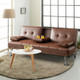 Convertible Folding Leather Futon Sofa with Cup Holders and Armrests product