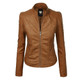 Womens Faux Leather Zip-up Moto Biker Jacket with Stitching Detail product