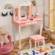 Kids' Princess Vanity Table & Stool Set with Tri-Folding Mirror & Drawer product