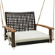 Single Rattan Porch Swing with Armrests, Cushion, & Hanging Ropes product