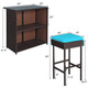 3-Piece Outdoor Rattan Wicker Bar Set with 2 Cushion Stools product