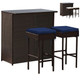 3-Piece Outdoor Rattan Wicker Bar Set with 2 Cushion Stools product