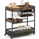 3-Tier Kitchen Island Serving Bar Cart with Glasses Holder & Wine Bottle Rack product