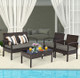 Rattan 4-Piece Patio Furniture Set with Glass Top Table product
