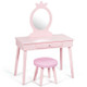 Kids' Wooden Princess Makeup Table with Cushioned Stool product