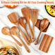 9 Piece Natural Teak Wooden Kitchen Utensil Set with Spoon Rest - Comfort Grip Cooking Spoons and Utensils Holder product