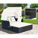 Patio Rattan Daybed Lounger with Retractable Canopy and Pop-up Side Tables product