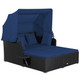 Patio Rattan Daybed Lounger with Retractable Canopy and Pop-up Side Tables product