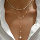 Women‘s Vintage Layered Choker Pearl Lariat Necklace product