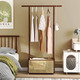 Bamboo Rolling Clothes Rack with Rattan Storage Basket product