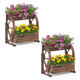 2-Tier Rustic Wood Wagon Planter with Drainage Hole product