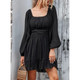 Square Neck Puff Sleeve Ruffle Hem Dress product
