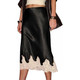 Women's Floral Lace Hem Satin Midi Skirt product