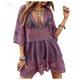 Deep V Neck Lace Embroidered Swimsuit Cover Up product
