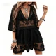 Deep V Neck Lace Embroidered Swimsuit Cover Up product
