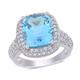 6.25 Carat (ctw) Cushion Cut Blue Topaz Ring with Lab Created White Topaz in Sterling Silver product