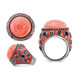 Enameled Cocktail Ring with Synthetic Coral and Black Synthetic Cubic Zirconia  product