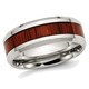 8mm Men's Stainless Steel Polished Red Wood Inlay Wedding Band Ring product