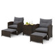 5-Piece Patio Rattan Furniture Set with 2 Ottomans and Tempered Glass  product