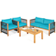 4-Piece Wooden Patio Furniture Set with Rope Armrests product