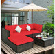 Rattan 5-Piece Outdoor Sofa Set with Glass Top Table product