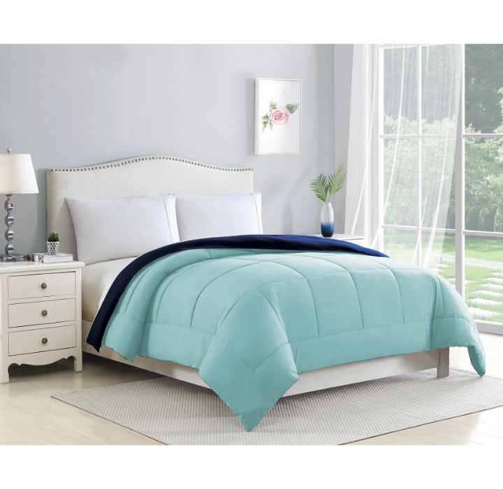 Bibb Home 2-Tone Down Alternative Reversible Comforter - Full/Queen - Navy/Aqua