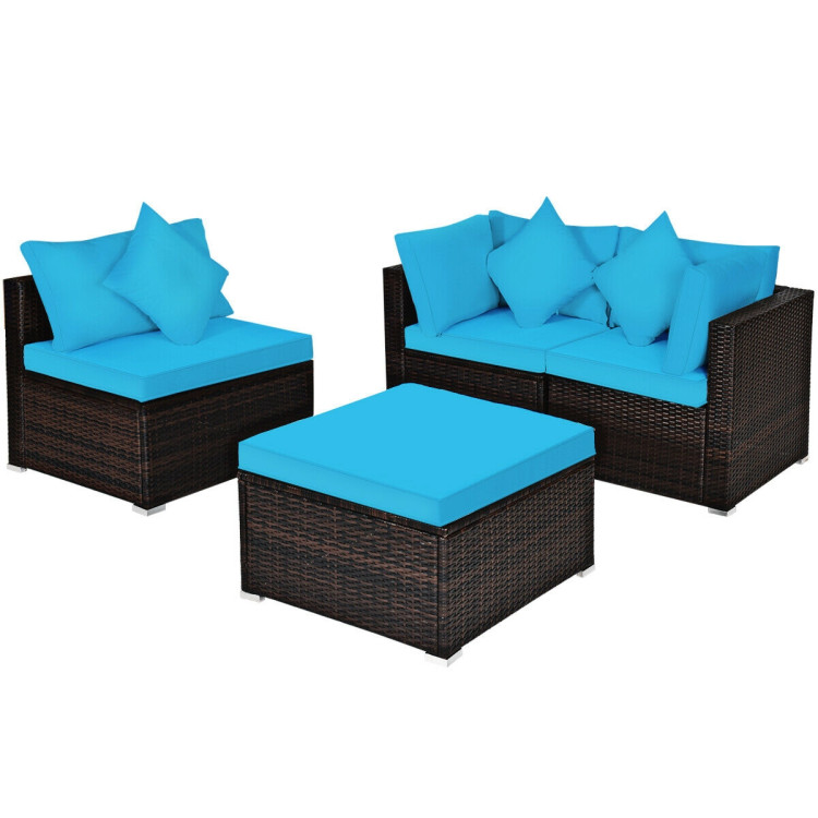4-Piece Patio Rattan Furniture Set with Removable Cushions and Pillows - Wicker Furniture TU