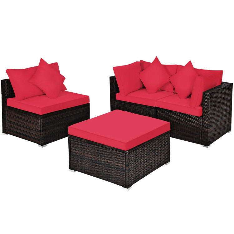 4-Piece Patio Rattan Furniture Set with Removable Cushions and Pillows - Wicker Furniture RE