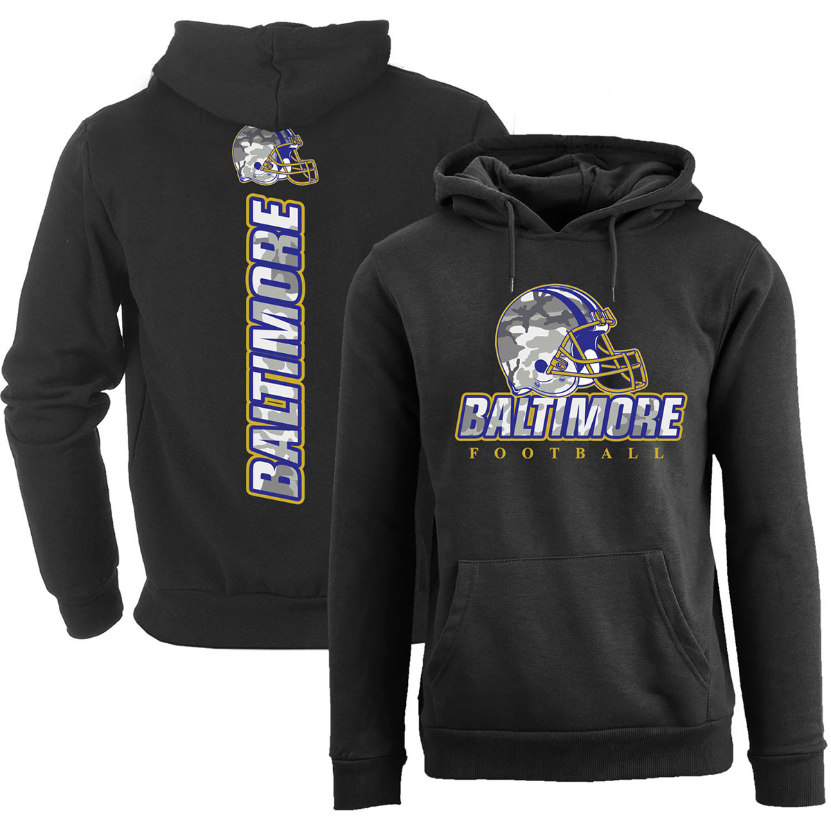 Men's Army Camo Football Pullover Hoodie - Baltimore - Black / S