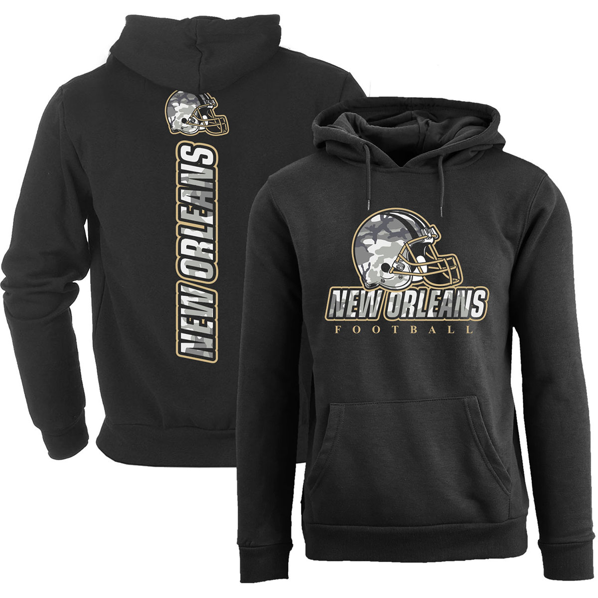 Men's Army Camo Football Pullover Hoodie - New Orleans - Black / M