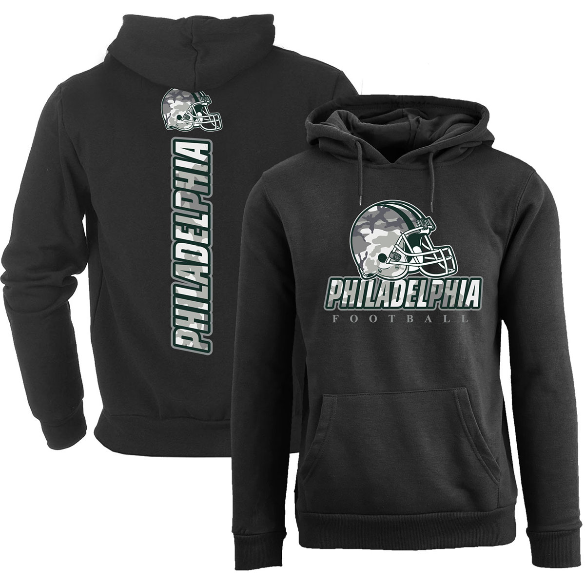 Men's Army Camo Football Pullover Hoodie - Philadelphia - Black / L