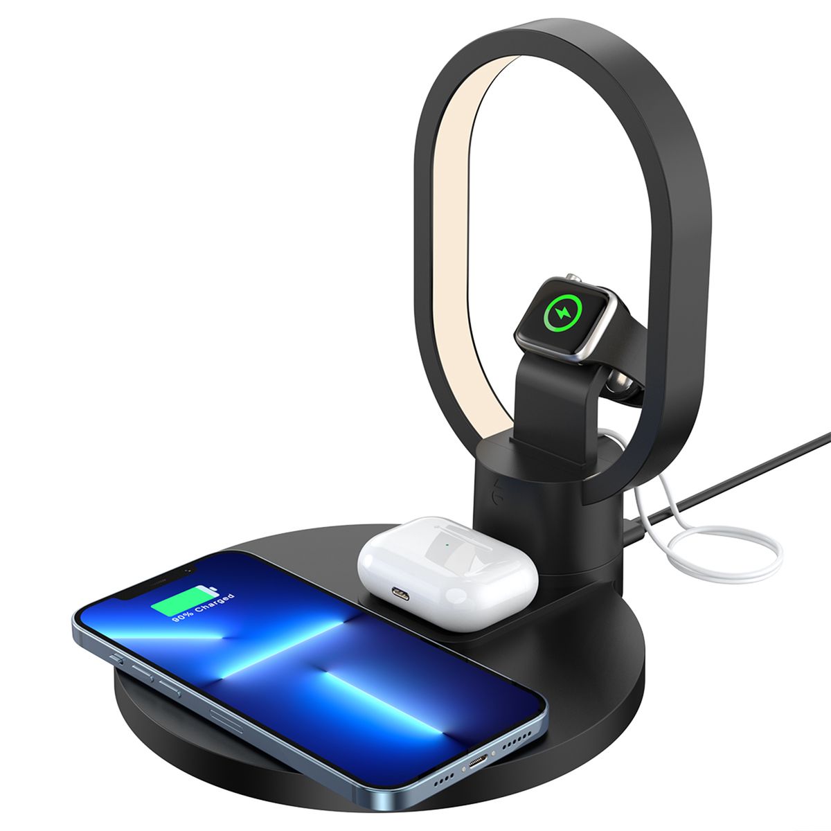 Photos - Charger Private Label 4-in-1 Wireless Dock with LED - Black ZTWC043BK